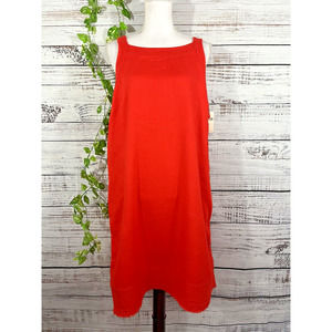 Maeve by Anthropologie Jumper Dress sz Large Tangerine Orange Linen Fringe Boho